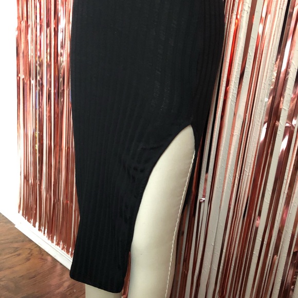 Black Sheer Knit Slit Dress - Picture 4 of 7